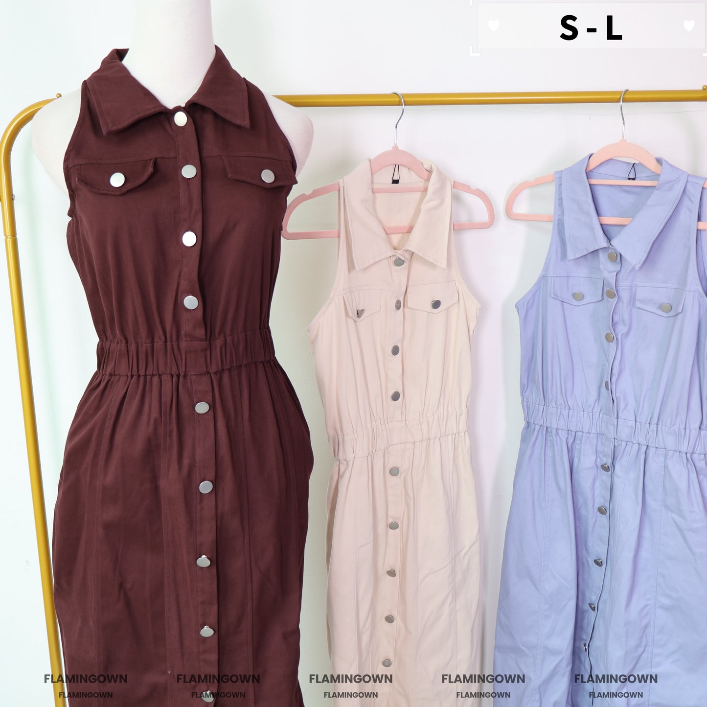 Collared Front-Button Dress with Pockets