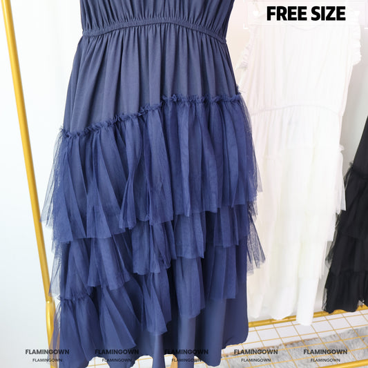 Adjustable-Strap Mesh Tiered Dress