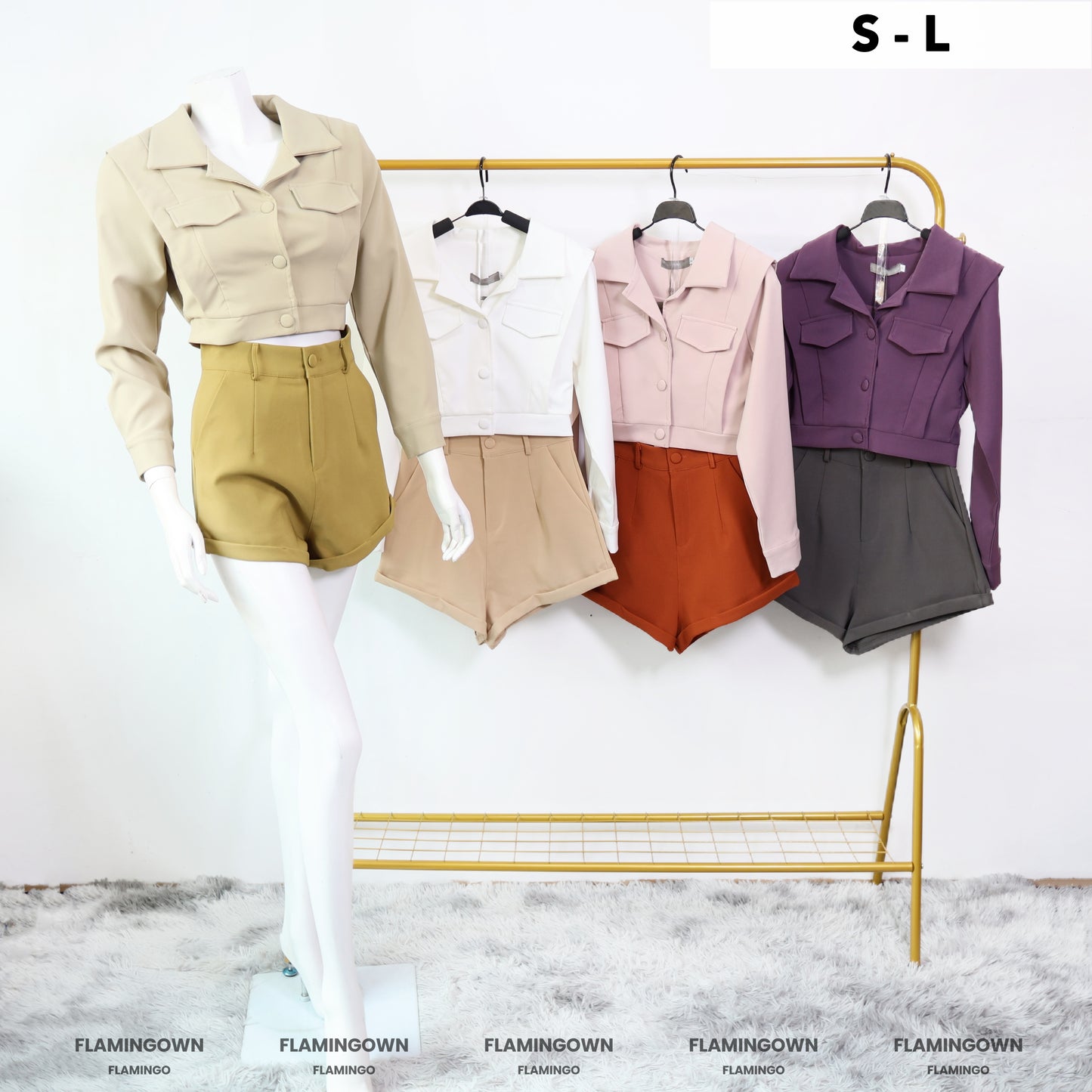 Set: Buttoned Top & Shorts with Pockets
