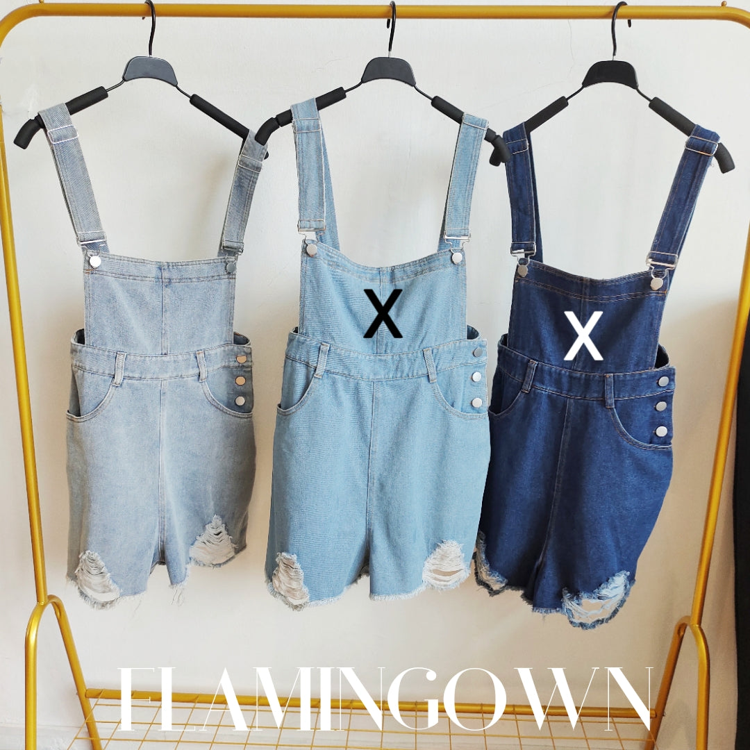 Denim Ripped Overalls