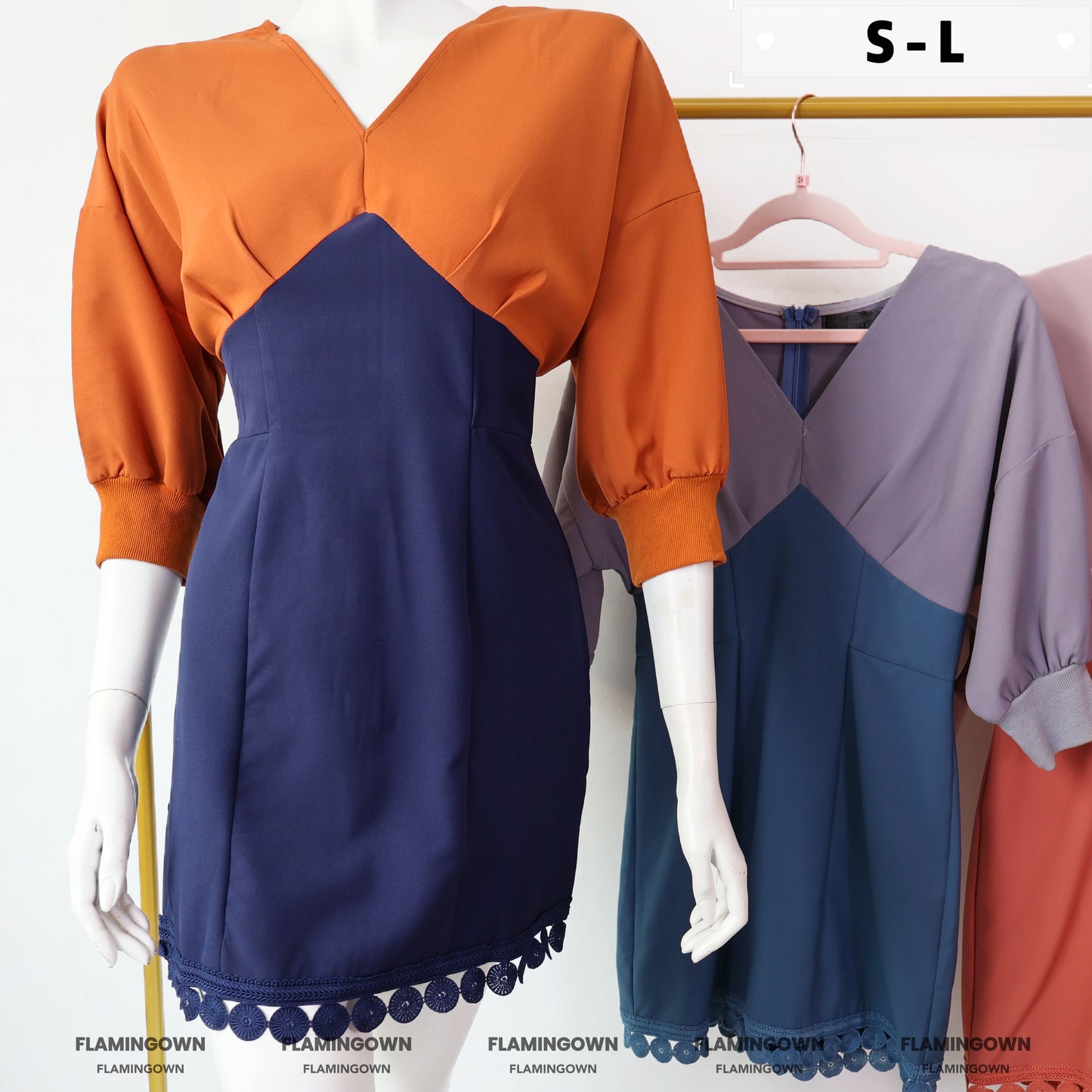 Dolman-Sleeve Two-Tone Romper Dress