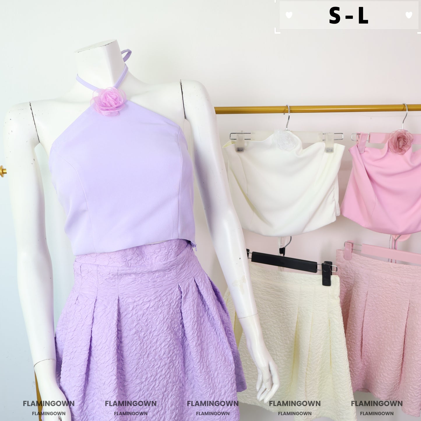 Set: Halter-Neck Tie-Back Top & Skort