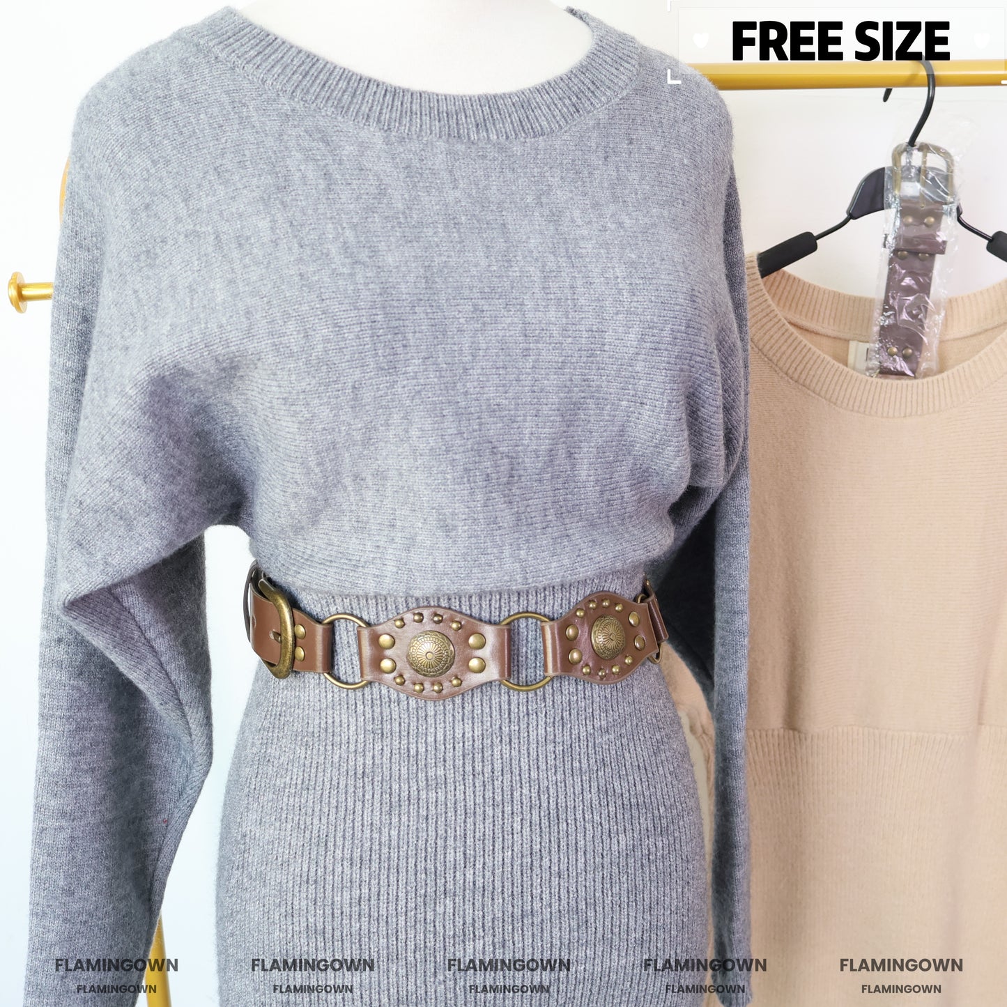 Dolman-Sleeve Knitted Dress (EXCLUDED BELT)