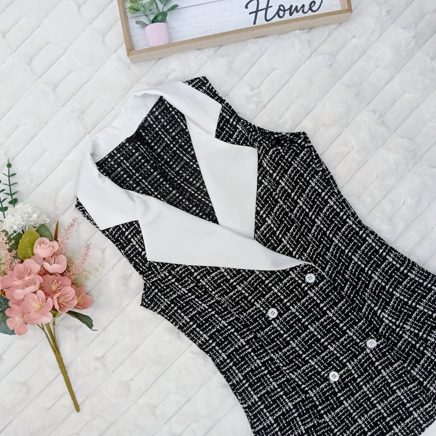 Sleeveless Collared Tweed Top and Short