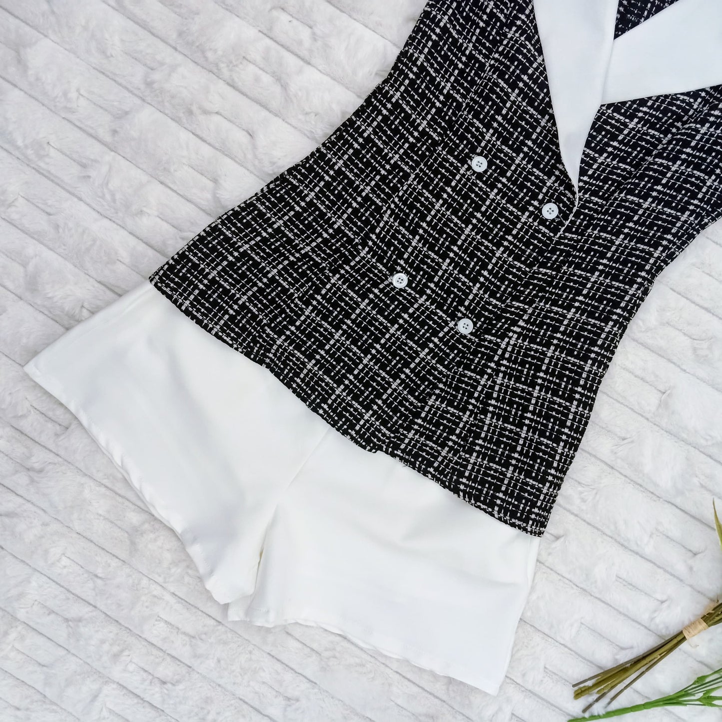 Sleeveless Collared Tweed Top and Short