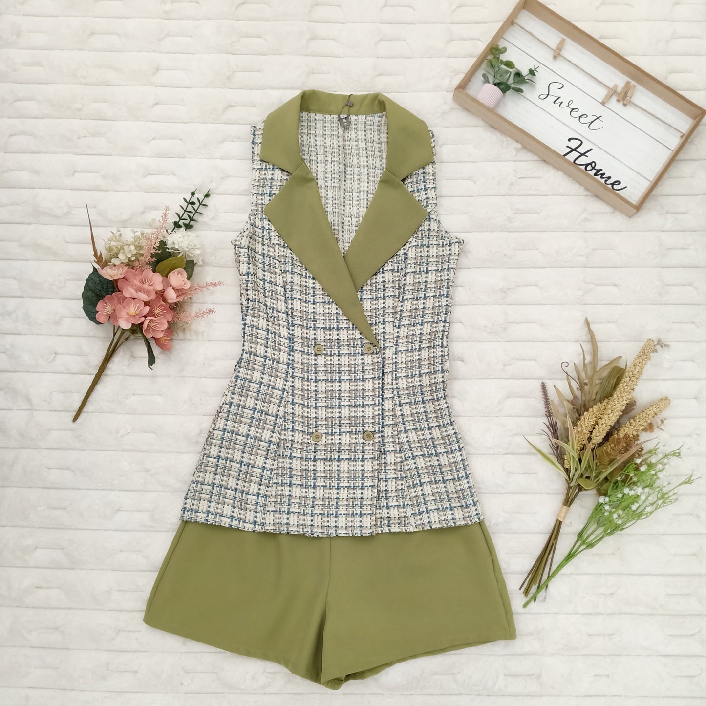 Sleeveless Collared Tweed Top and Short