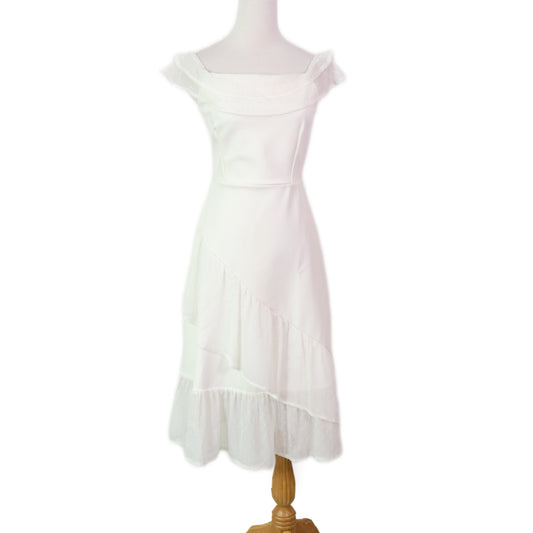 Off-Shoulder with Eyelet Sheer Midi Dress