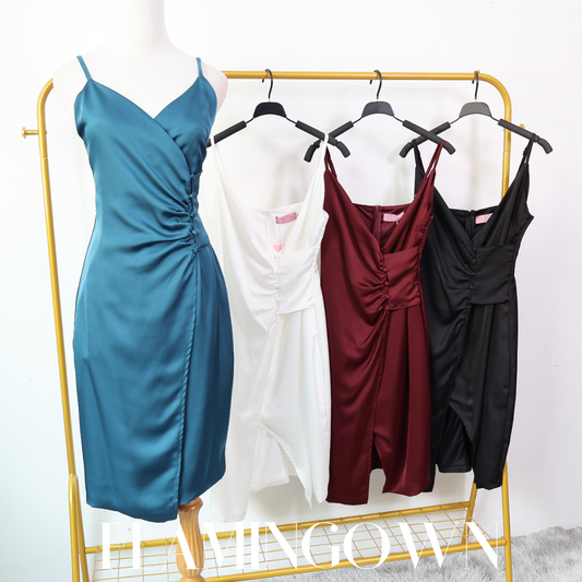 Adjustable-Strap Satin Tulip Dress