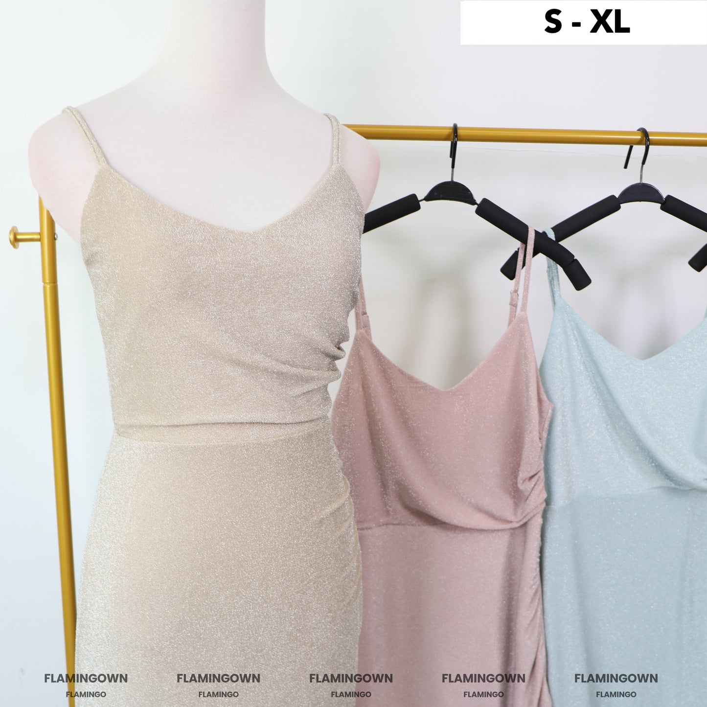 Adjustable-Strap Glitter Gown
