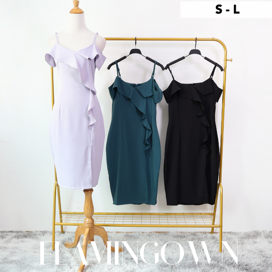 Cold-Shoulder Cascading Ruffle Dress