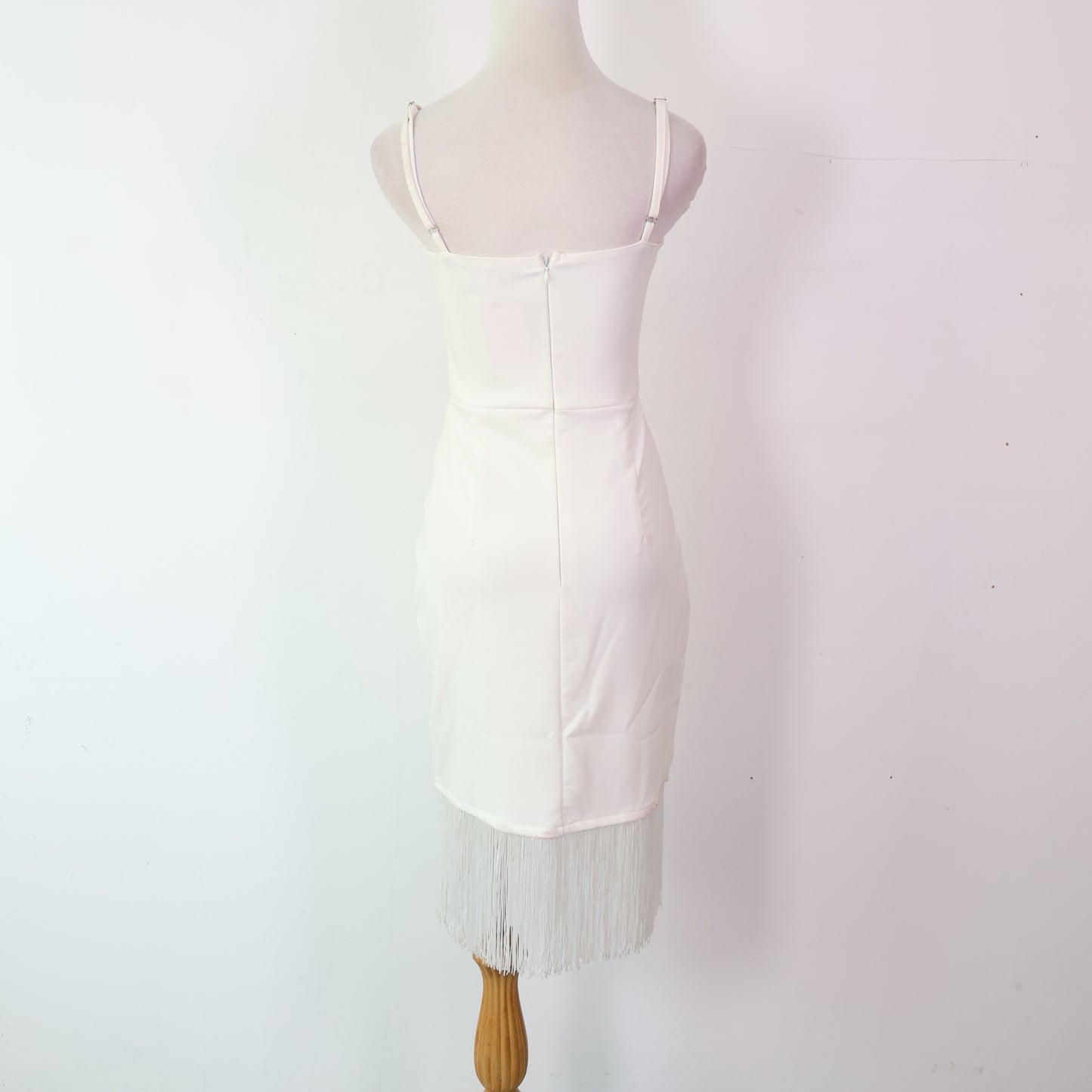 Spaghetti-Strap Sweetheart Neckline with Fringe Midi Dress