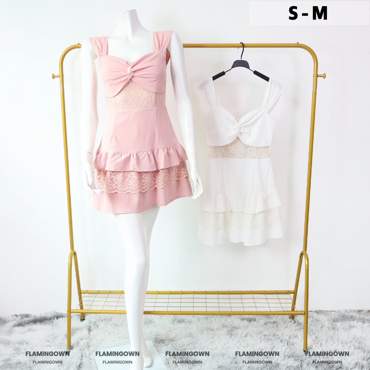 Tiered Ruffle Lace -Trim Romper Dress