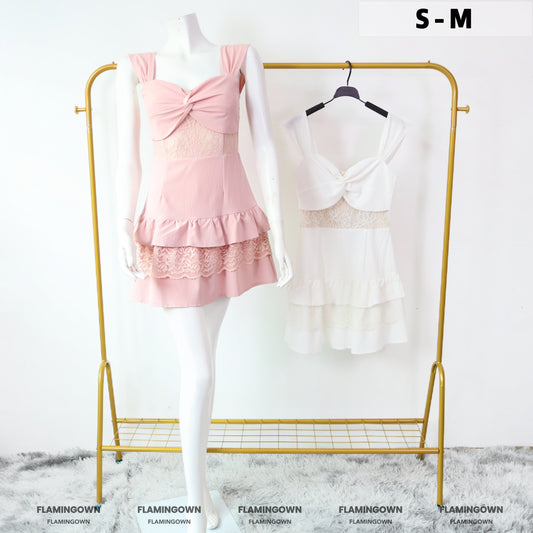 Tiered Ruffle Lace -Trim Romper Dress