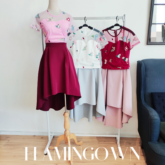 Set: Floral Embroidered Top & High Low Skirt