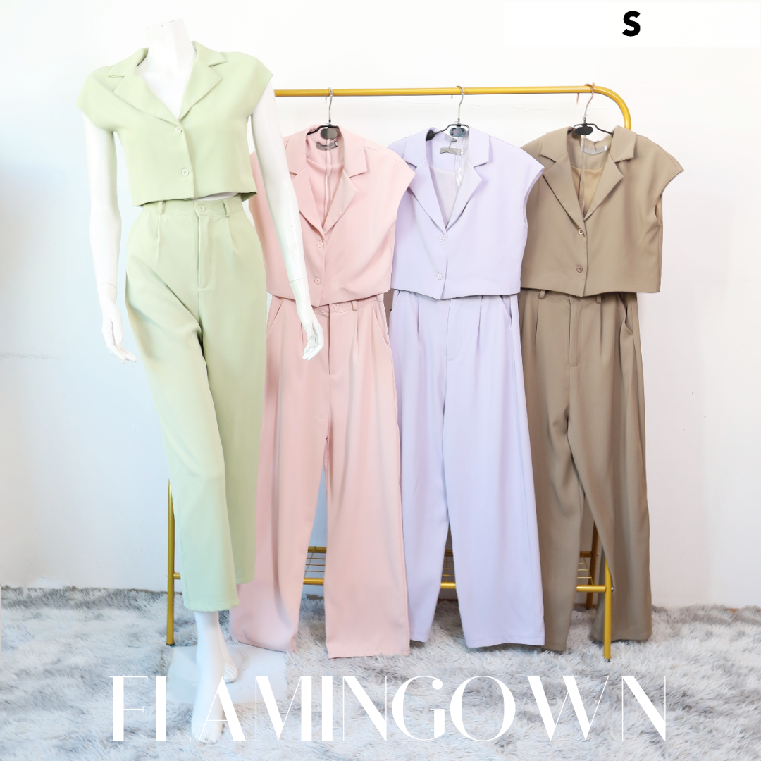 Set: Collared Front-Button Top & Long Pants