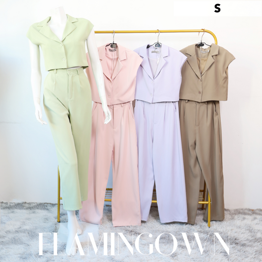 Set: Collared Front-Button Top & Long Pants