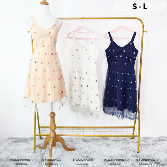 Wide-Strap Floral Embroidered Dress