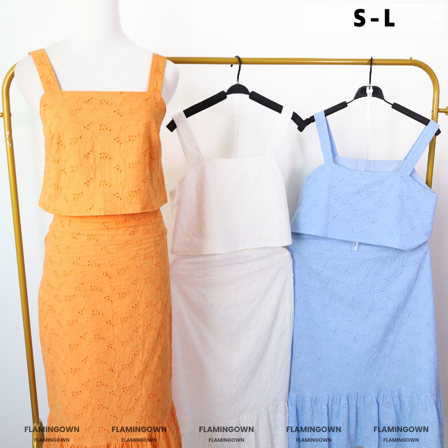 Set: Broderie Top & Midi Skirt