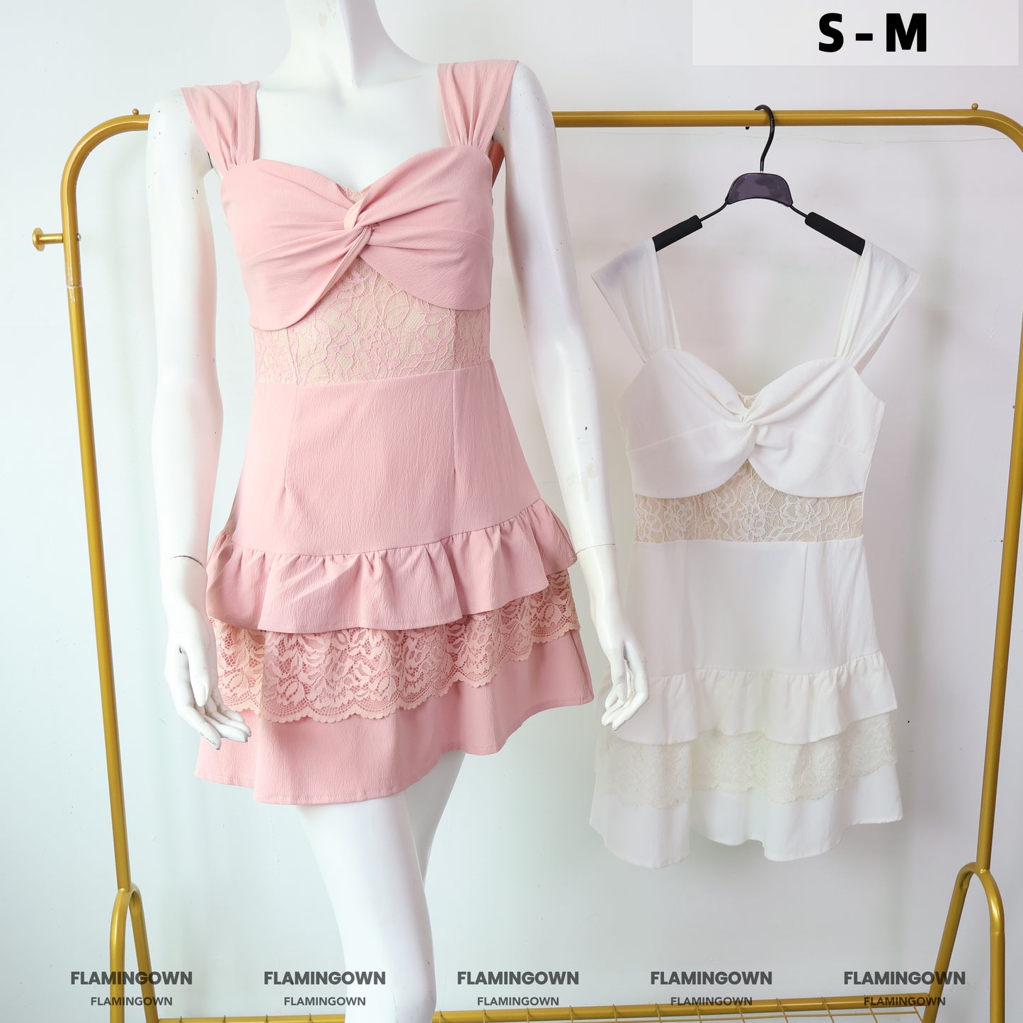 Tiered Ruffle Lace -Trim Romper Dress