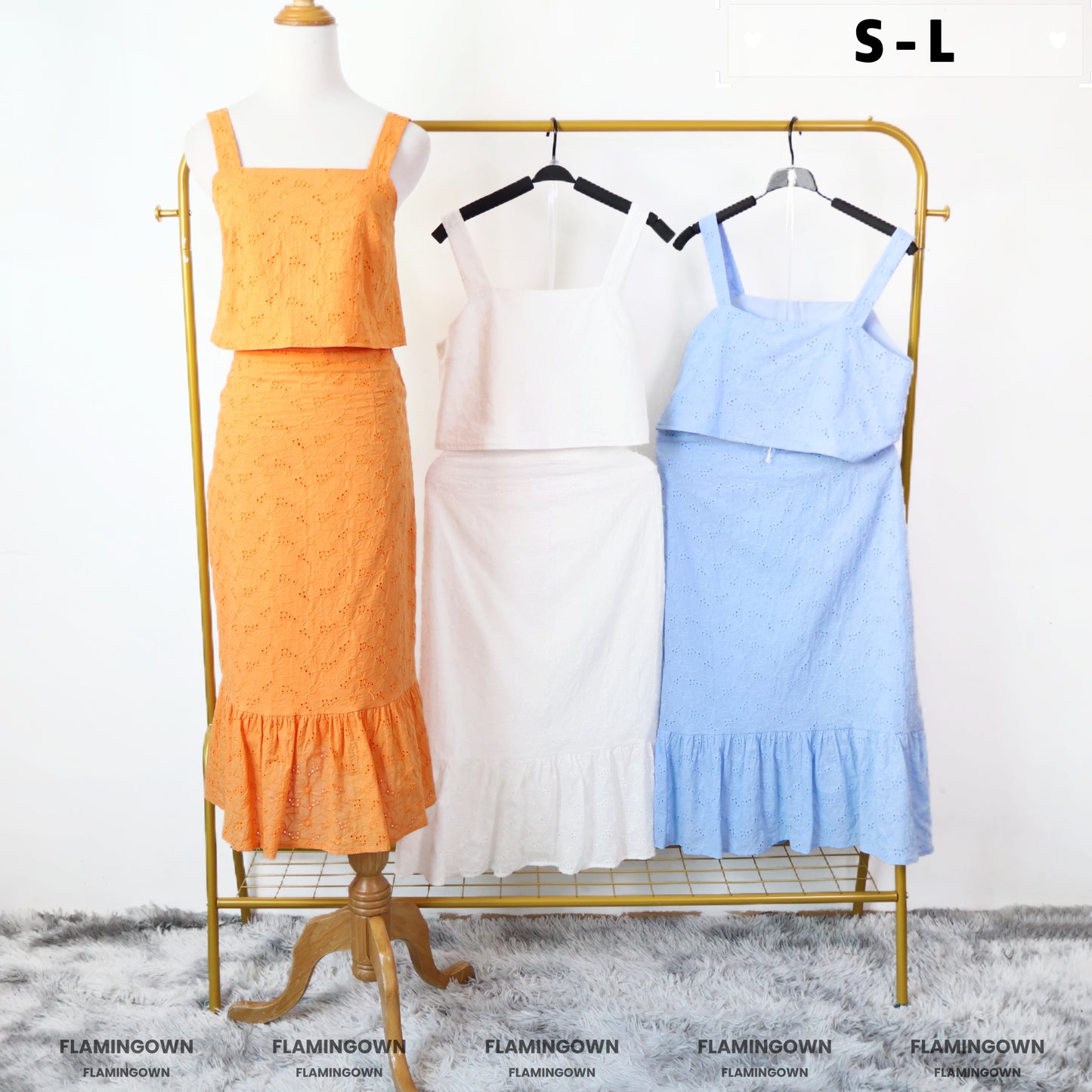 Set: Broderie Top & Midi Skirt