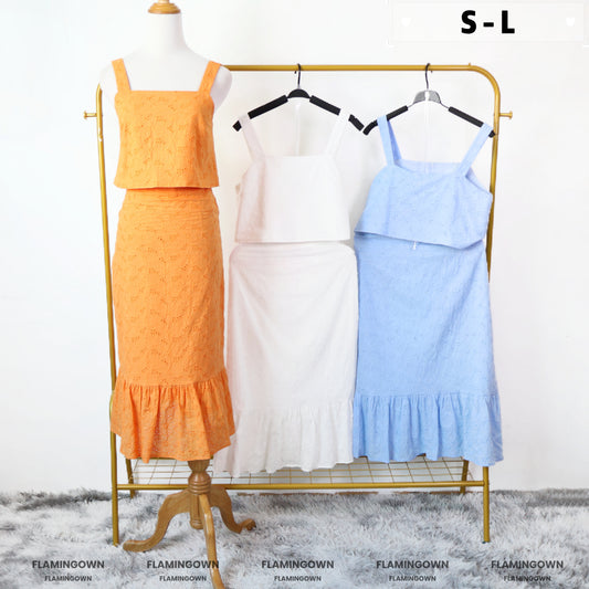 Set: Broderie Top & Midi Skirt