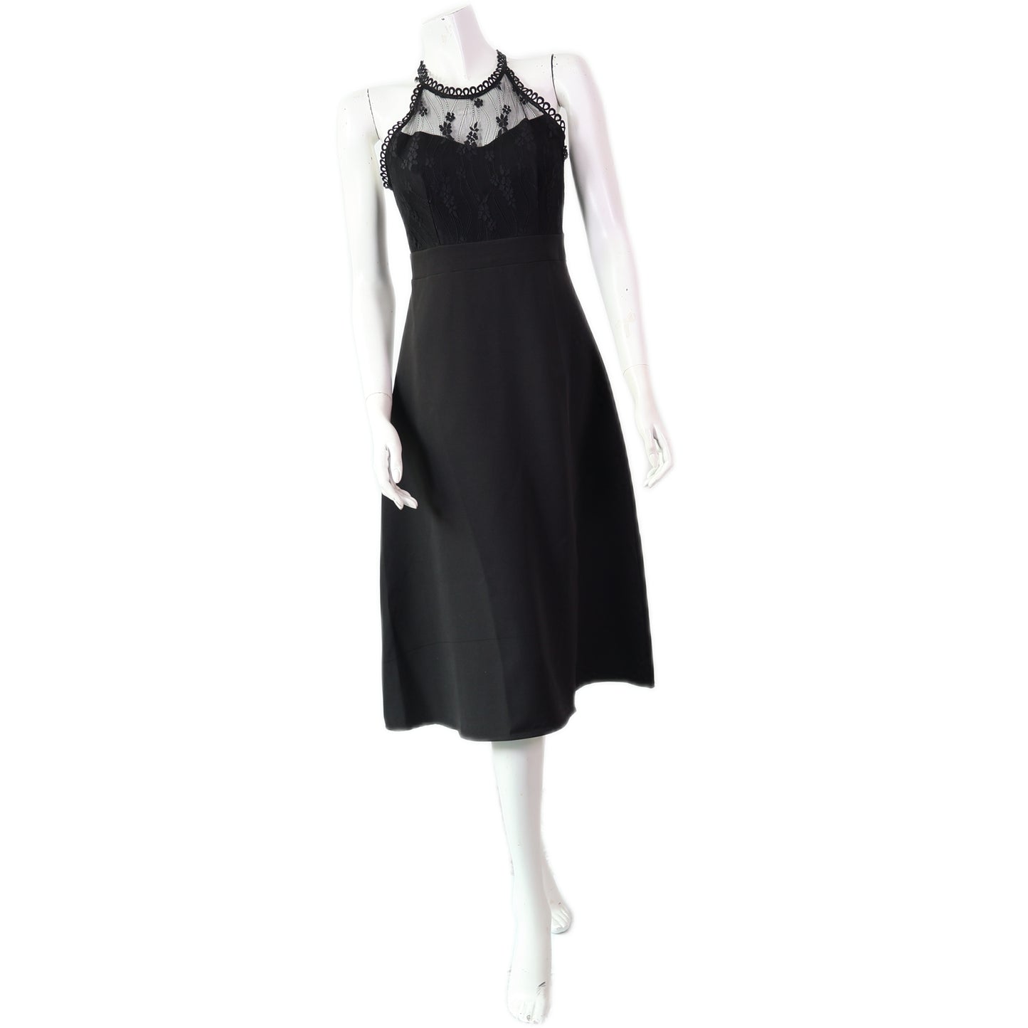 Illusion Sleeveless Round-neck with High Slit Midi Dress