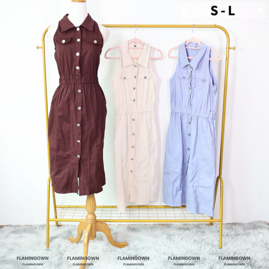 Collared Front-Button Dress with Pockets