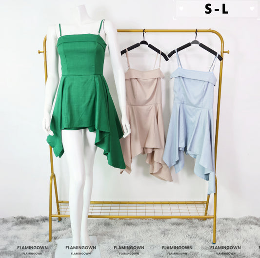 Adjustable-Strap Handkerchief Romper Dress