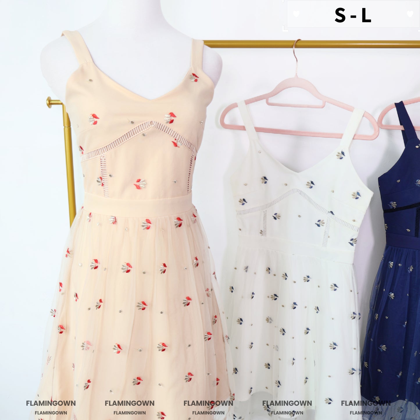 Wide-Strap Floral Embroidered Dress