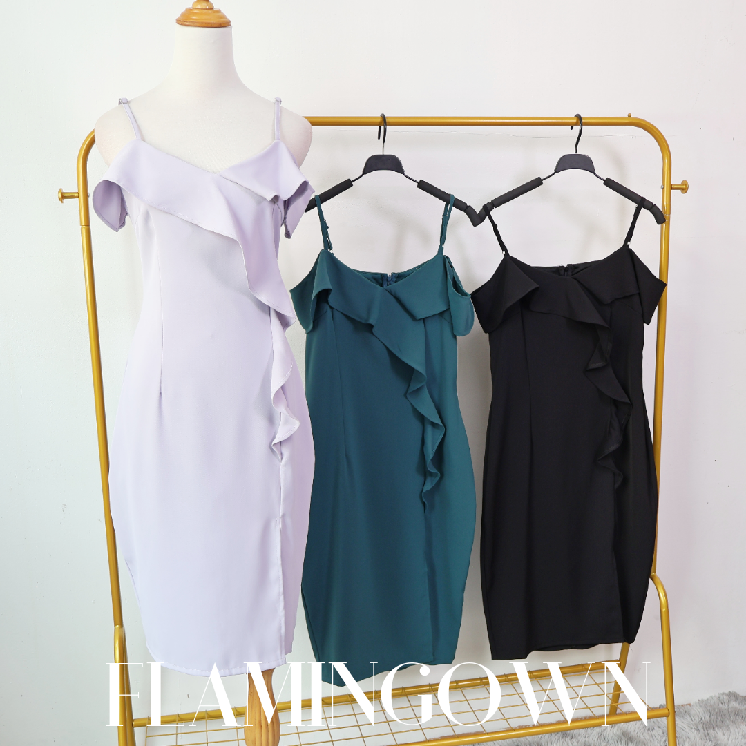 Cold-Shoulder Cascading Ruffle Dress