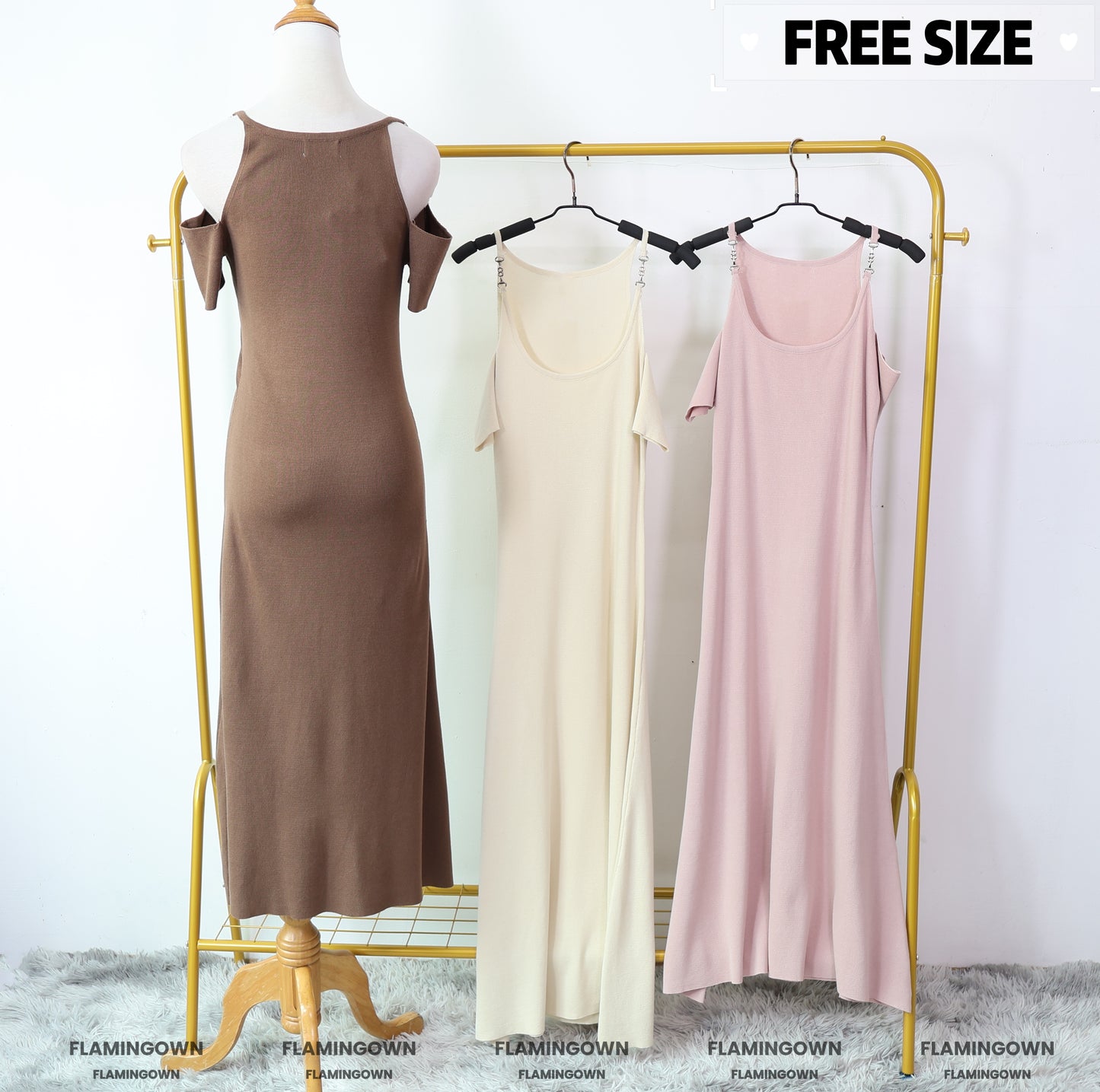 Cold-Shoulder Knitted Maxi Dress