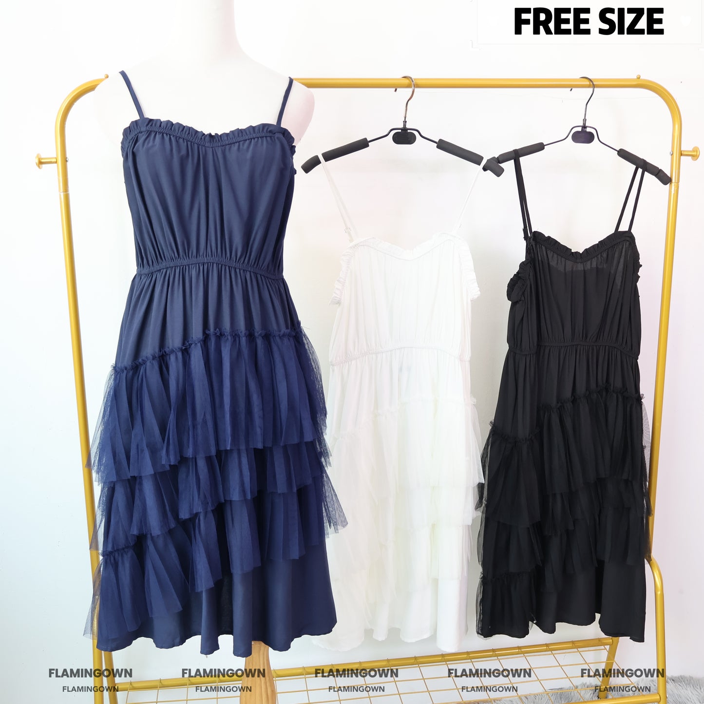 Adjustable-Strap Mesh Tiered Dress