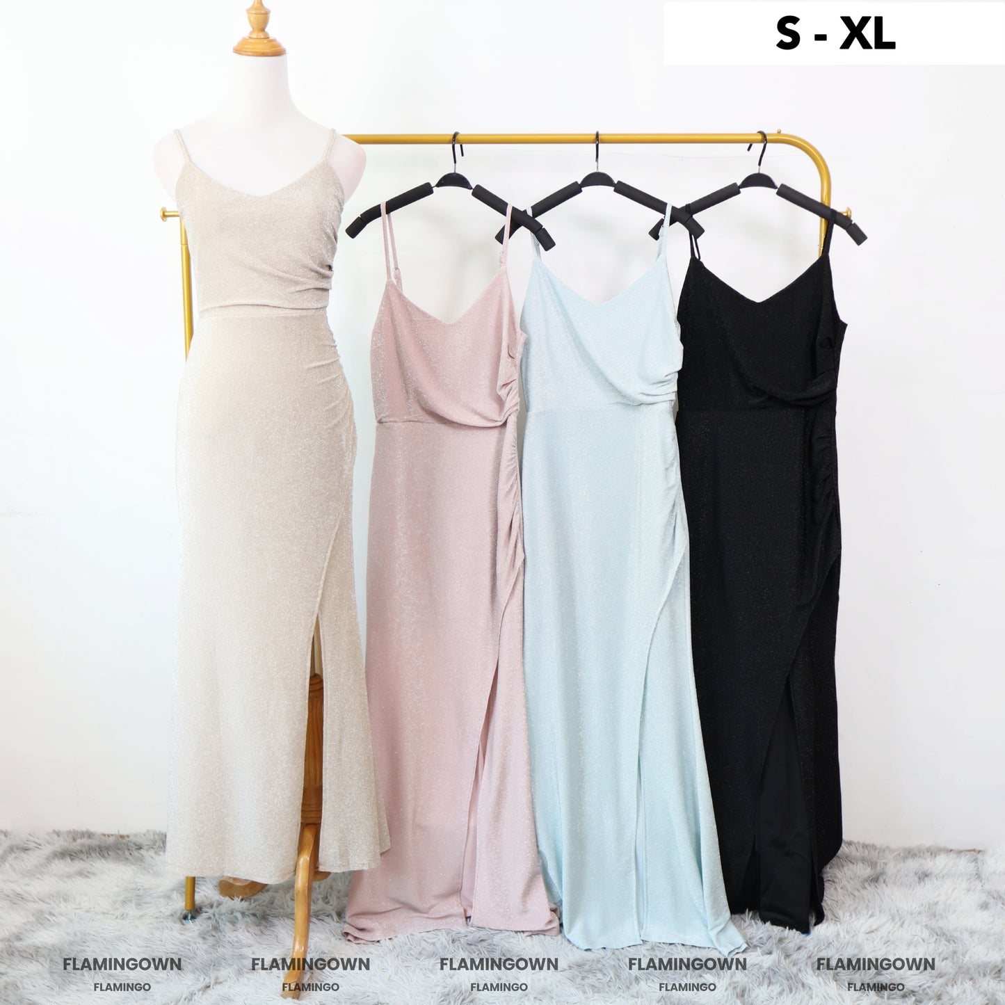 Adjustable-Strap Glitter Gown