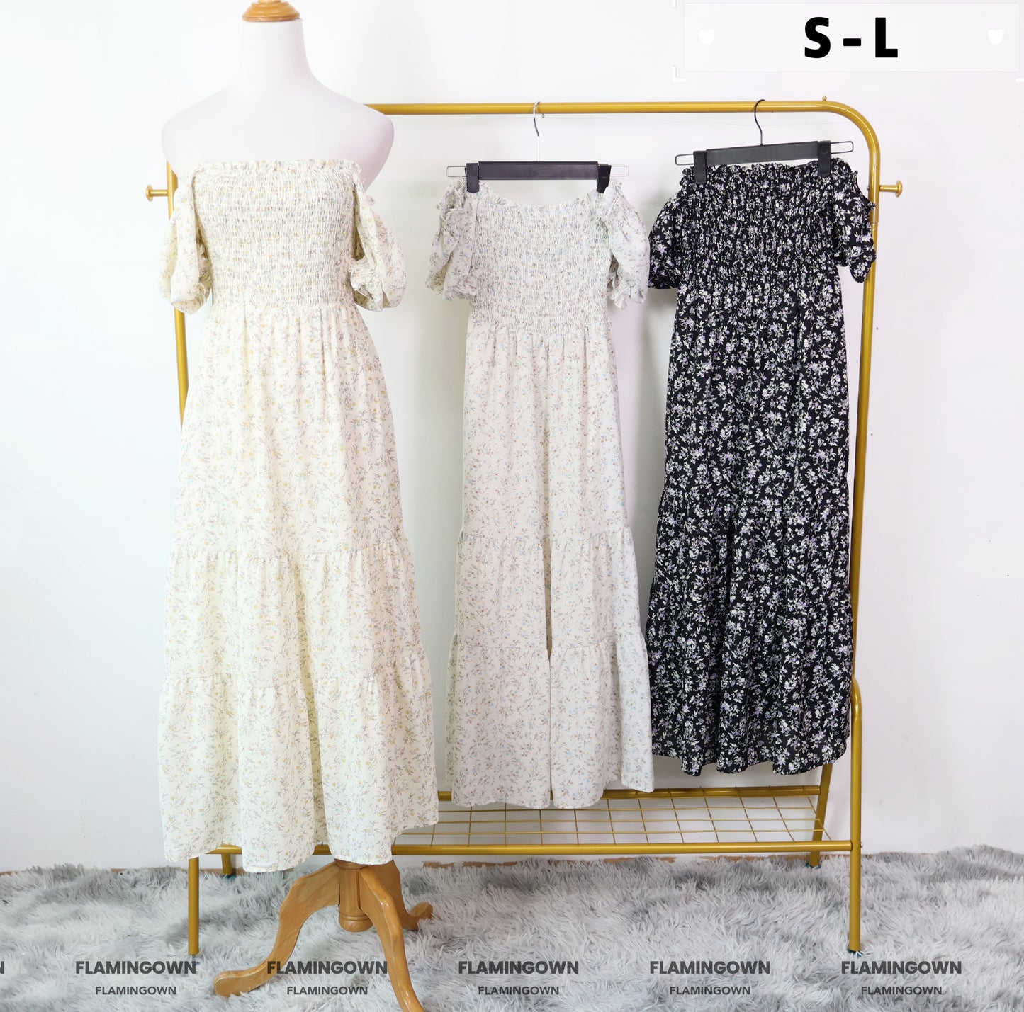 Floral Printed Shirred Midi Dress with Pockets
