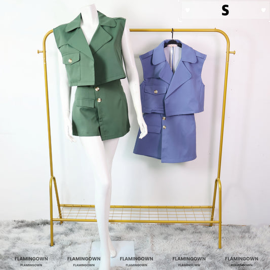 Set: Collared Blazer Top & Skorts