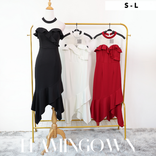 Illusion Ruffle-Trim Midi Dress