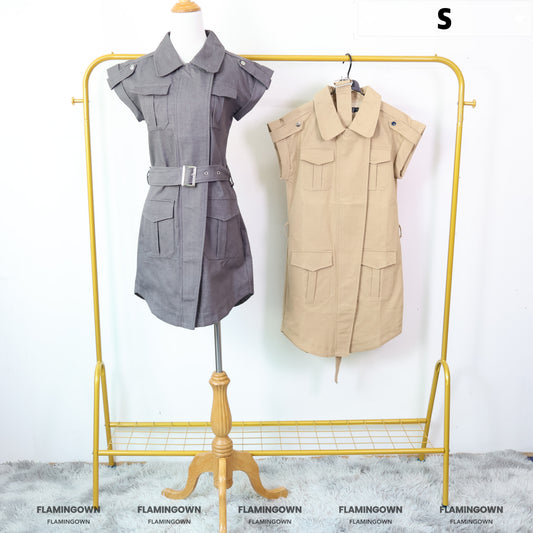 Front-Zipper Belted Dress