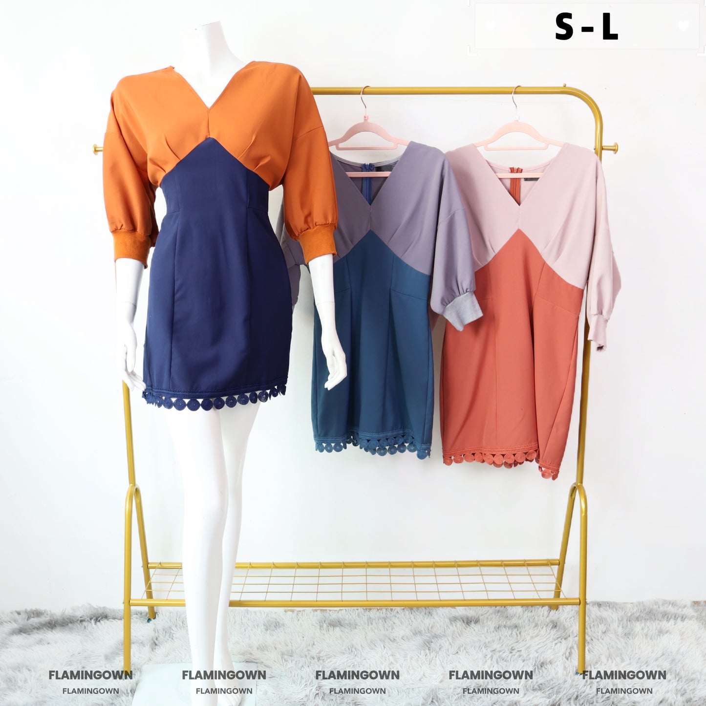 Dolman-Sleeve Two-Tone Romper Dress