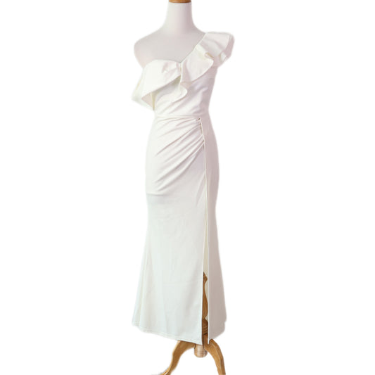 Ruffle One-Shoulder with High Slit Maxi Dress