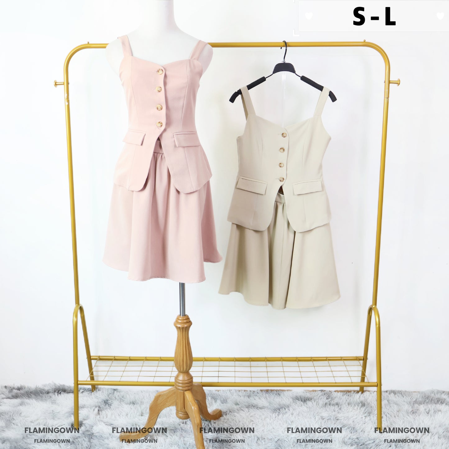 Set: Wide-Strap Buttoned Top & Circle Skirt