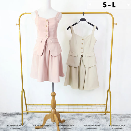 Set: Wide-Strap Buttoned Top & Circle Skirt
