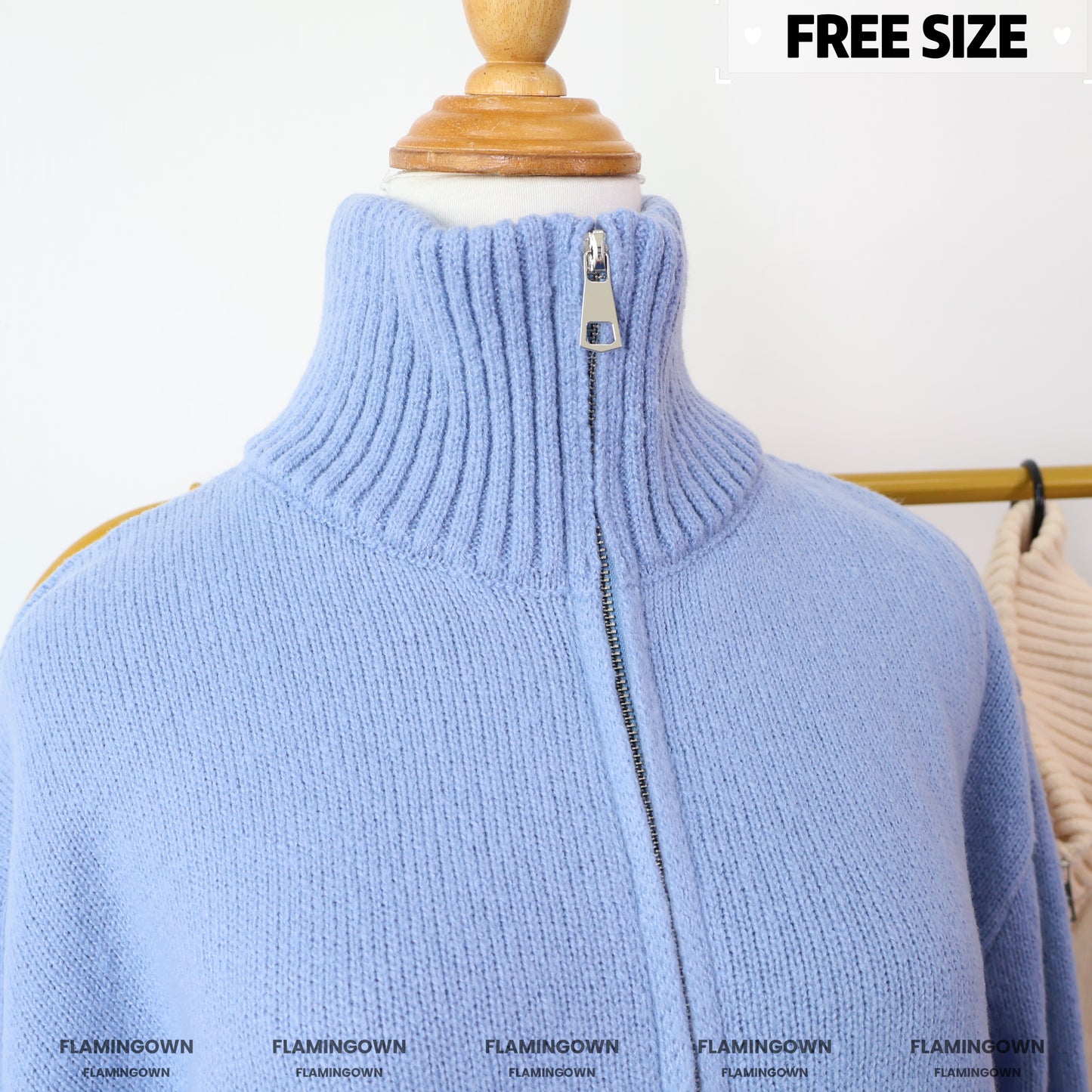 High-Neck Front-Zipper Knitted Long Cardigan
