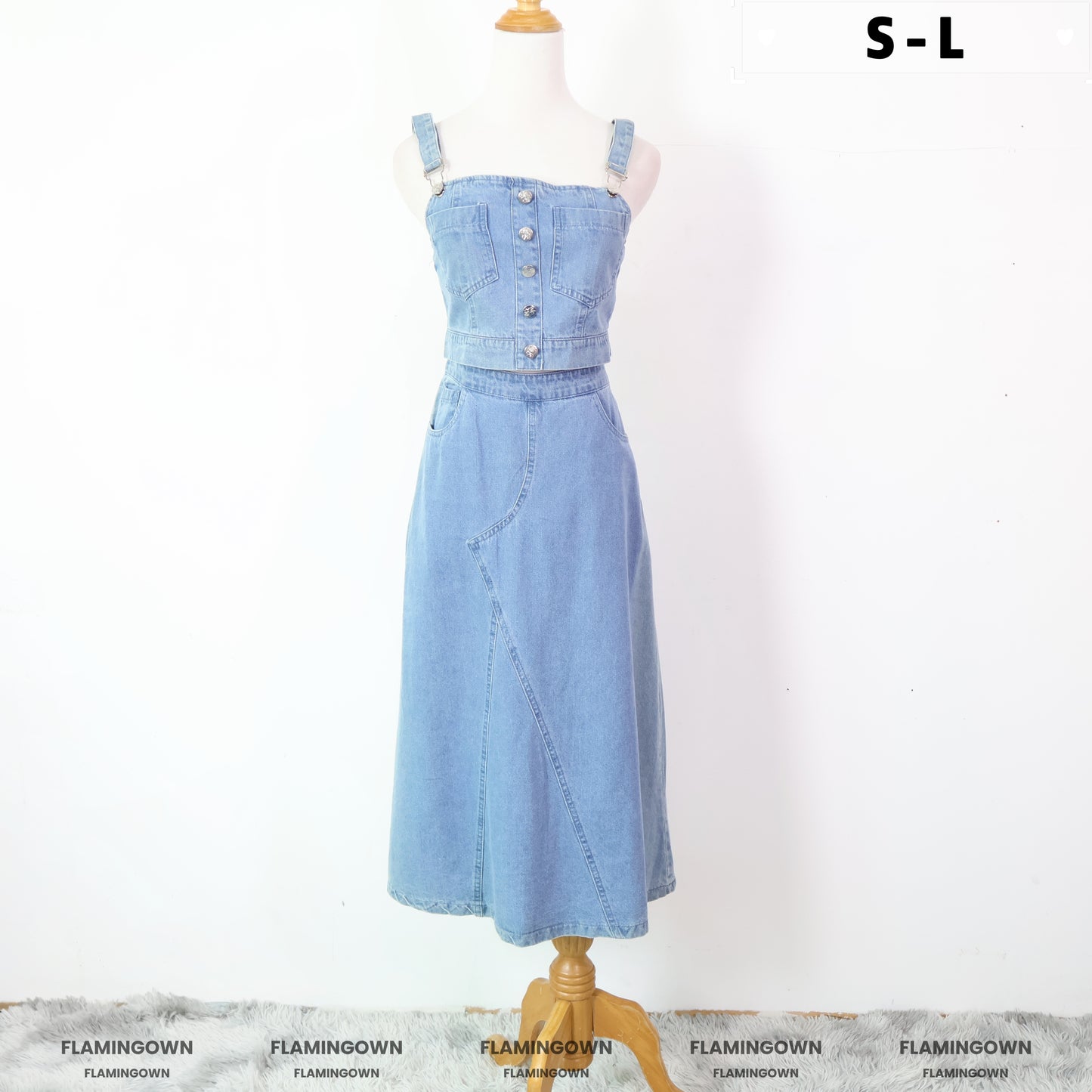 Set: Denim Top & A-Line Skirt
