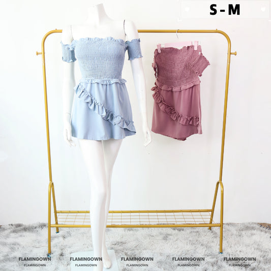 Off-Shoulder Shirred Romper