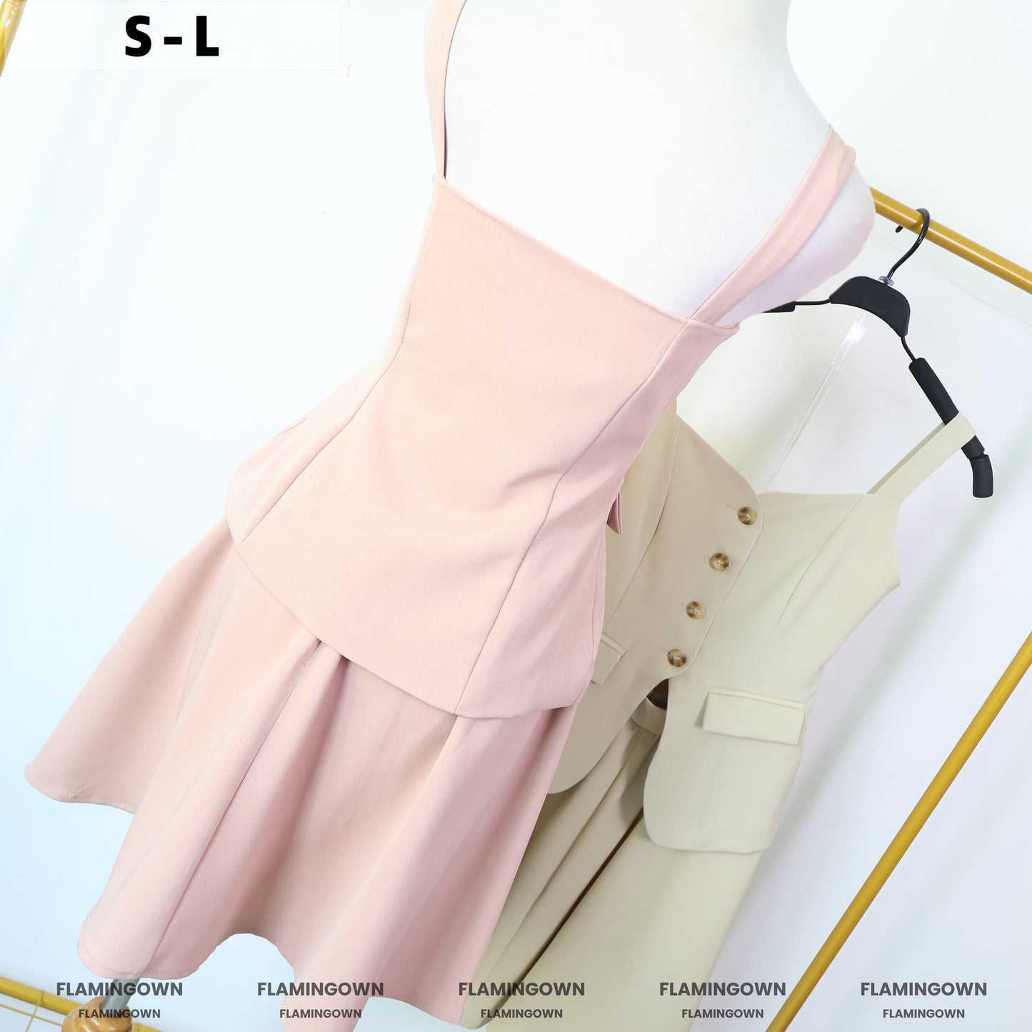 Set: Wide-Strap Buttoned Top & Circle Skirt