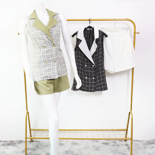 Sleeveless Collared Tweed Top and Short