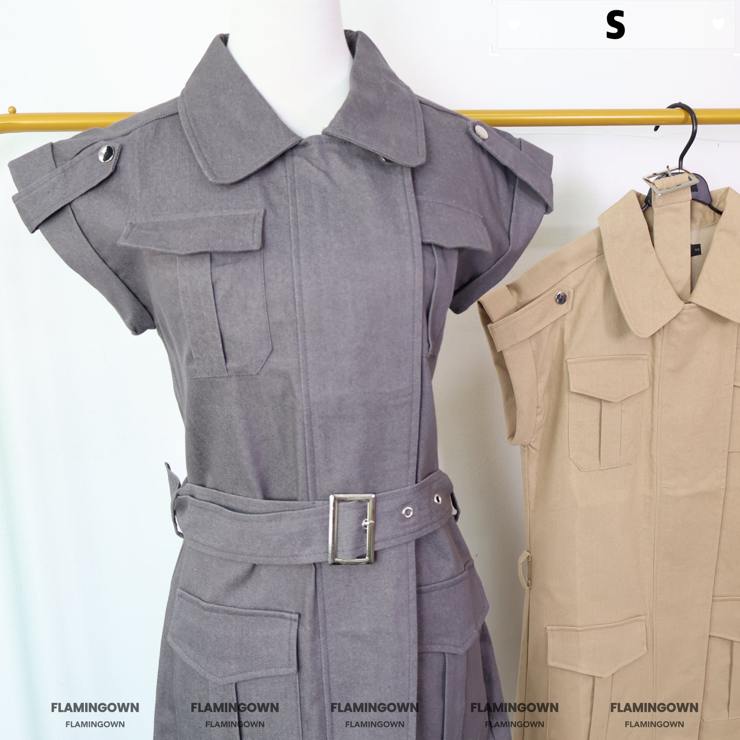 Front-Zipper Belted Dress