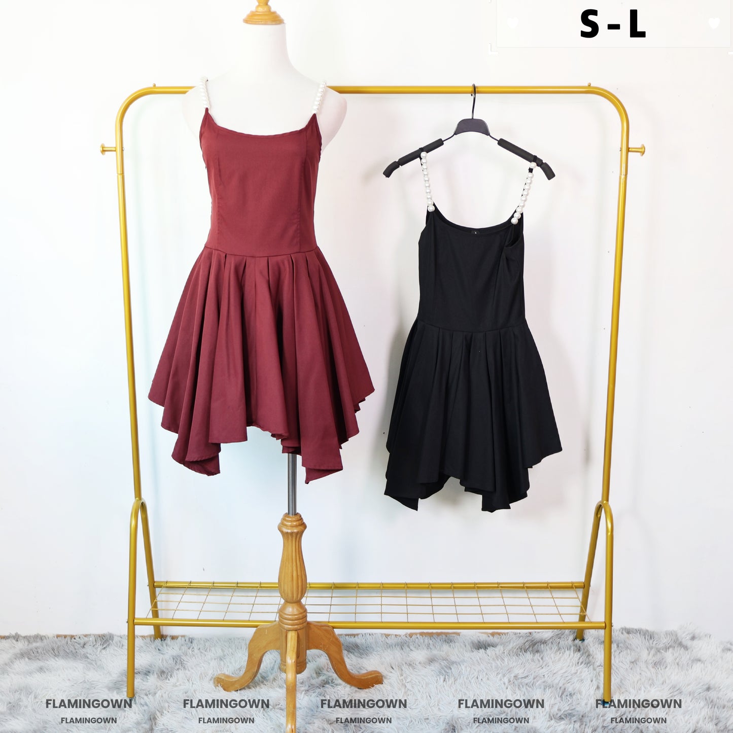 Faux-Pearl-Strap Asymmetrical Dress