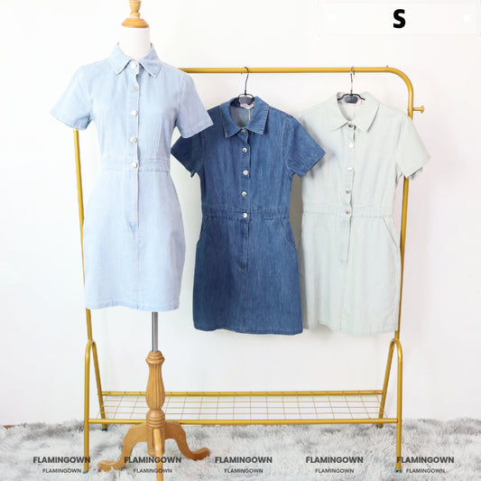 Denim Collared Dress with Pockets