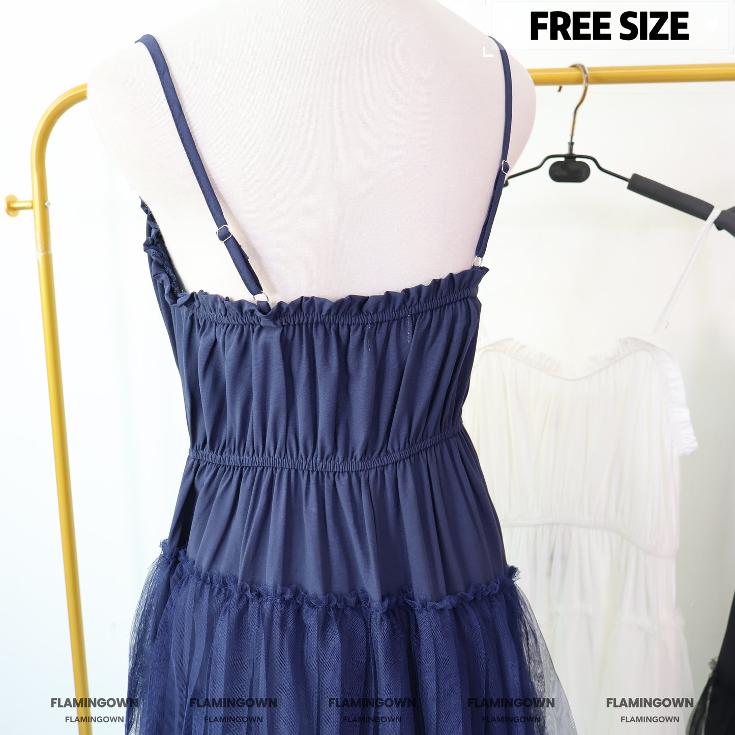 Adjustable-Strap Mesh Tiered Dress
